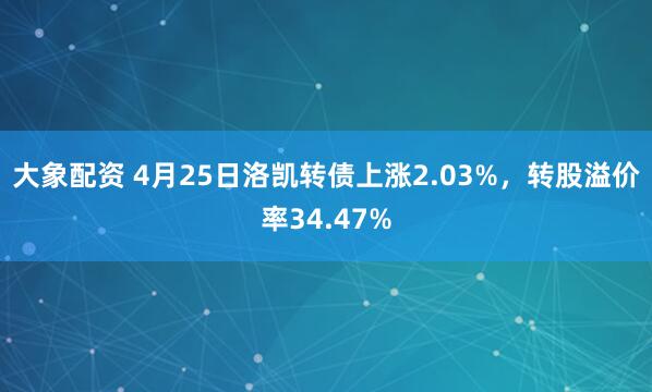 大象配资 4月25日洛凯转债上涨2.03%，转股溢价率34.47%