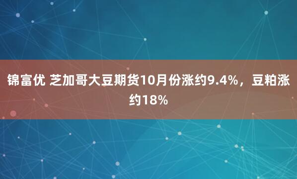 锦富优 芝加哥大豆期货10月份涨约9.4%，豆粕涨约18%