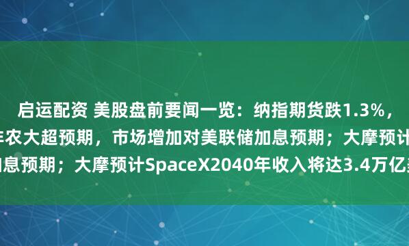 启运配资 美股盘前要闻一览：纳指期货跌1.3%，芯片股走低；美国5月非农大超预期，市场增加对美联储加息预期；大摩预计SpaceX2040年收入将达3.4万亿美元